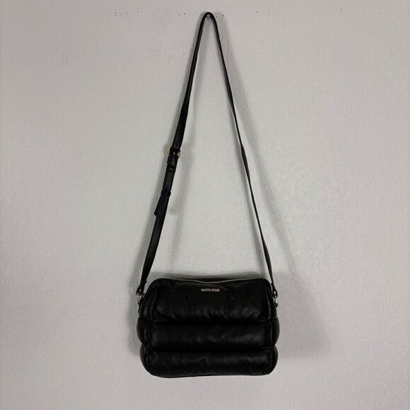 Marta Ponti Black Leather Puffer Crossbody Purse - Picture 1 of 12